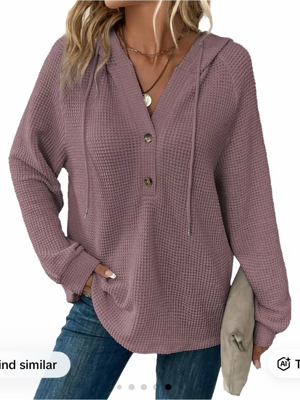 XL -  Dokotoo Hoodies for Women Waffle Knit Long Sleeve Drawstring Button V Neck